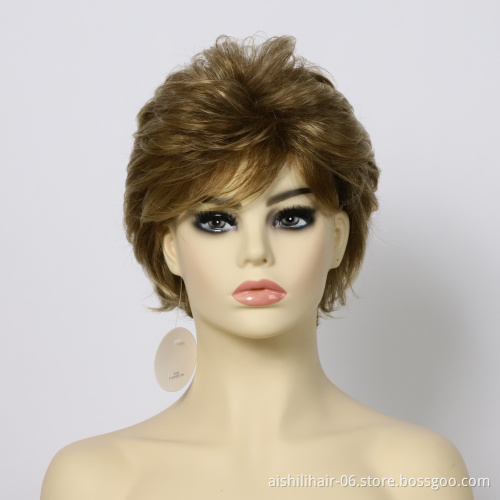 AISHILI Synthetic Short Bloned Brown High Quality Hair Wigs pixie cut Nature Wave hair synthetic hair wig For Fashion Women